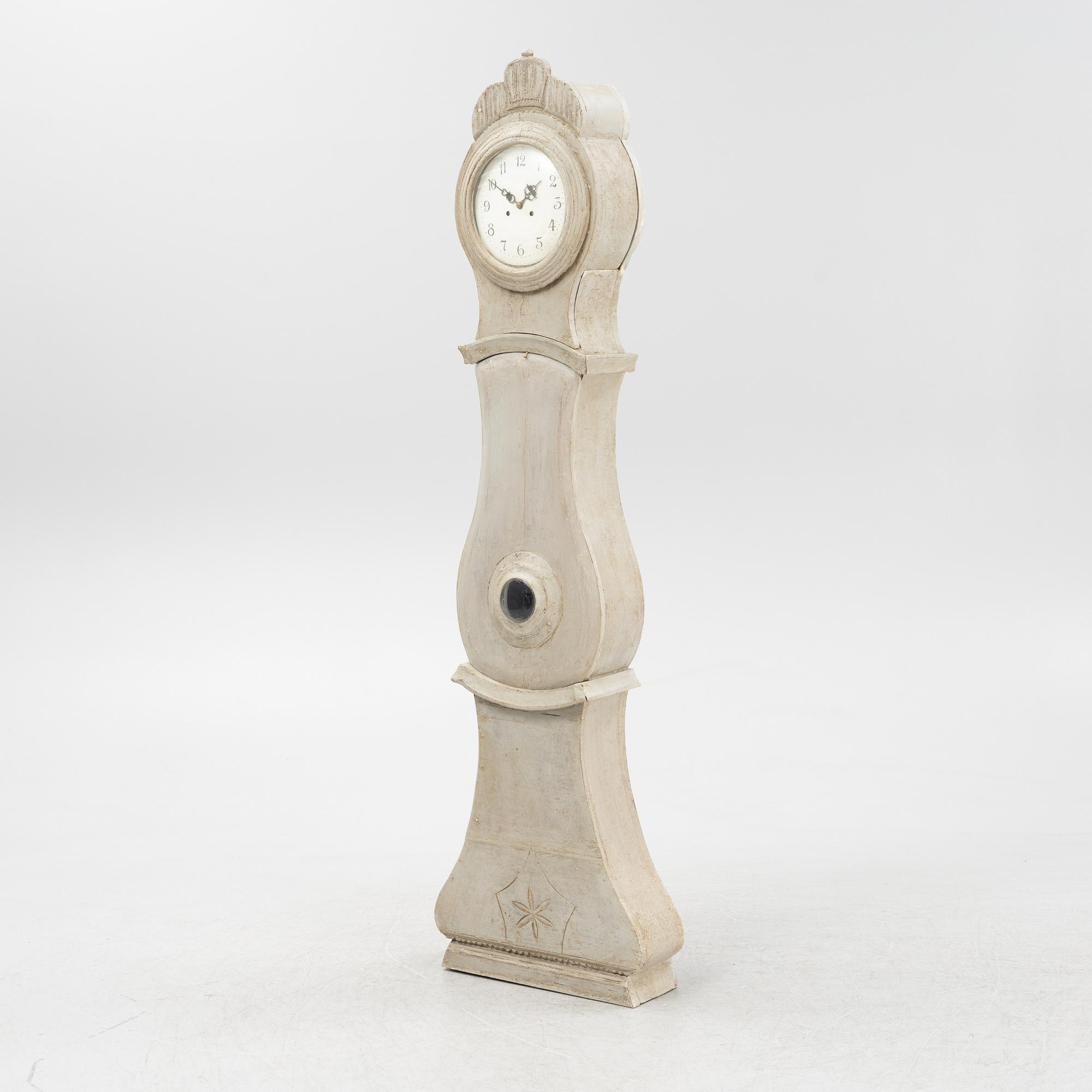 A painted longcase clock, 19th Century.