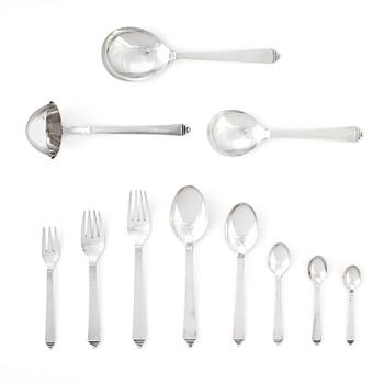 Harald Nielsen, 53 pieces of 'Pyramid' sterling and stainless steel flatware, Georg Jensen, Copenhagen 1933-44.