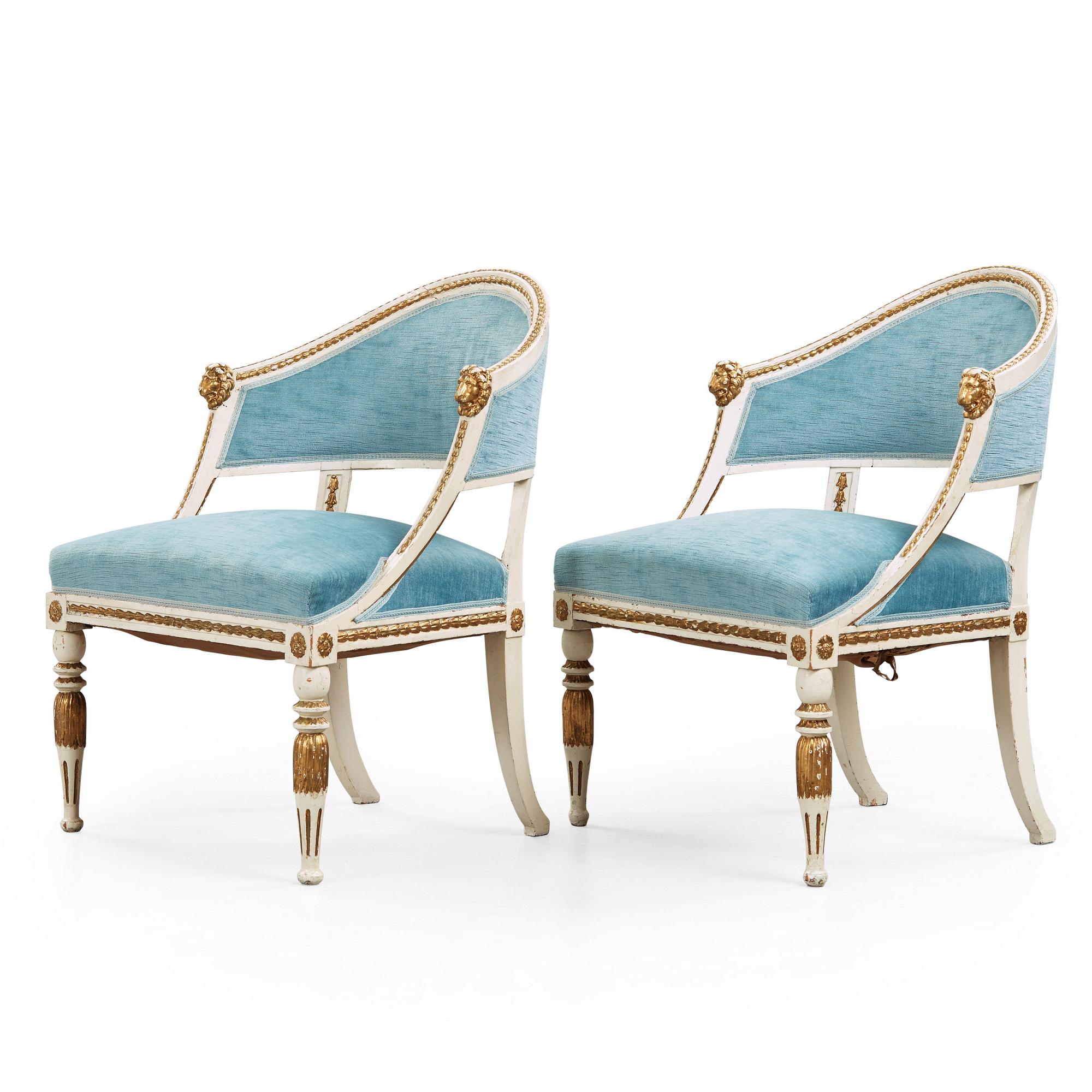 A pair of late Gustavian circa 1800 armchairs.