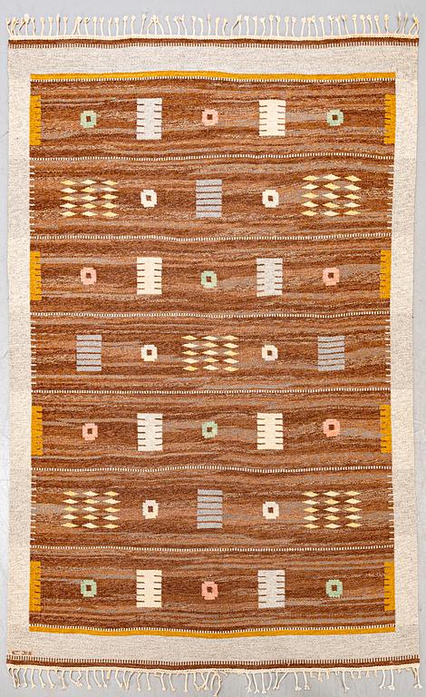 Carl Dangel, a signed flat weave carpet ca 265x177 cm.