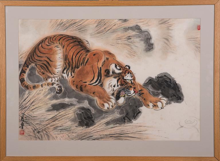 MÅLNING, på papper, Kina, 1900-talets senare hälft.