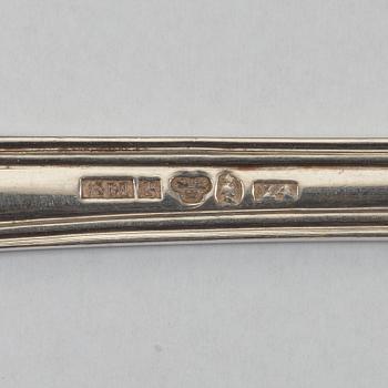 A Swedish 19th century set of six silver dessert spoons, makers mark of Gustaf Möllenborg Féron, Stockholm 1854.