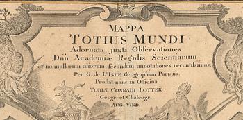 MAP, "Mappa Totius Mundi Adornata juxta..." Tobias Lotter ca 1770.