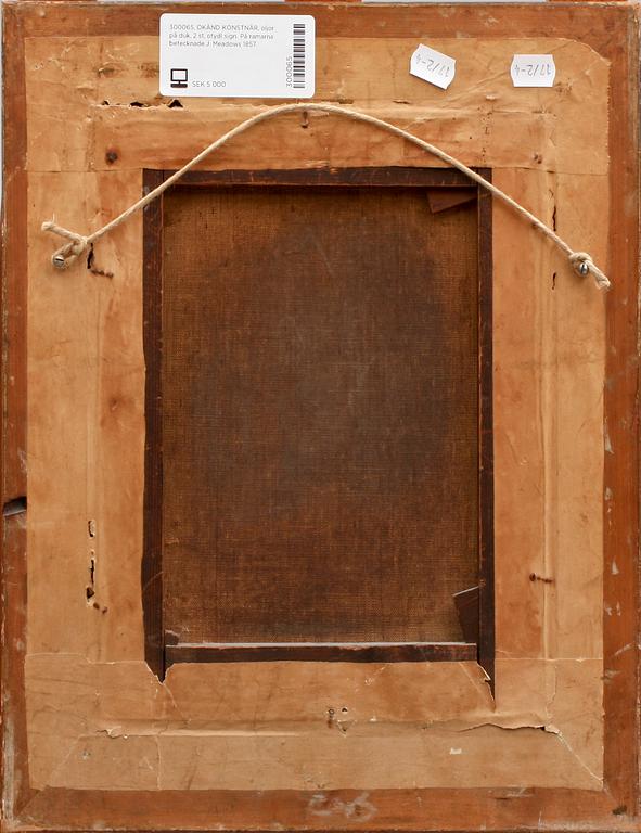 OKÄND KONSTNÄR, oljor på duk, 2 st, otydl sign. På ramarna betecknade J. Meadows 1857.