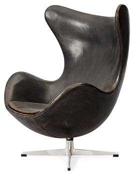 An Arne Jacobsen black leather 'Egg chair', Fritz Hansen, Denmark 1960's.