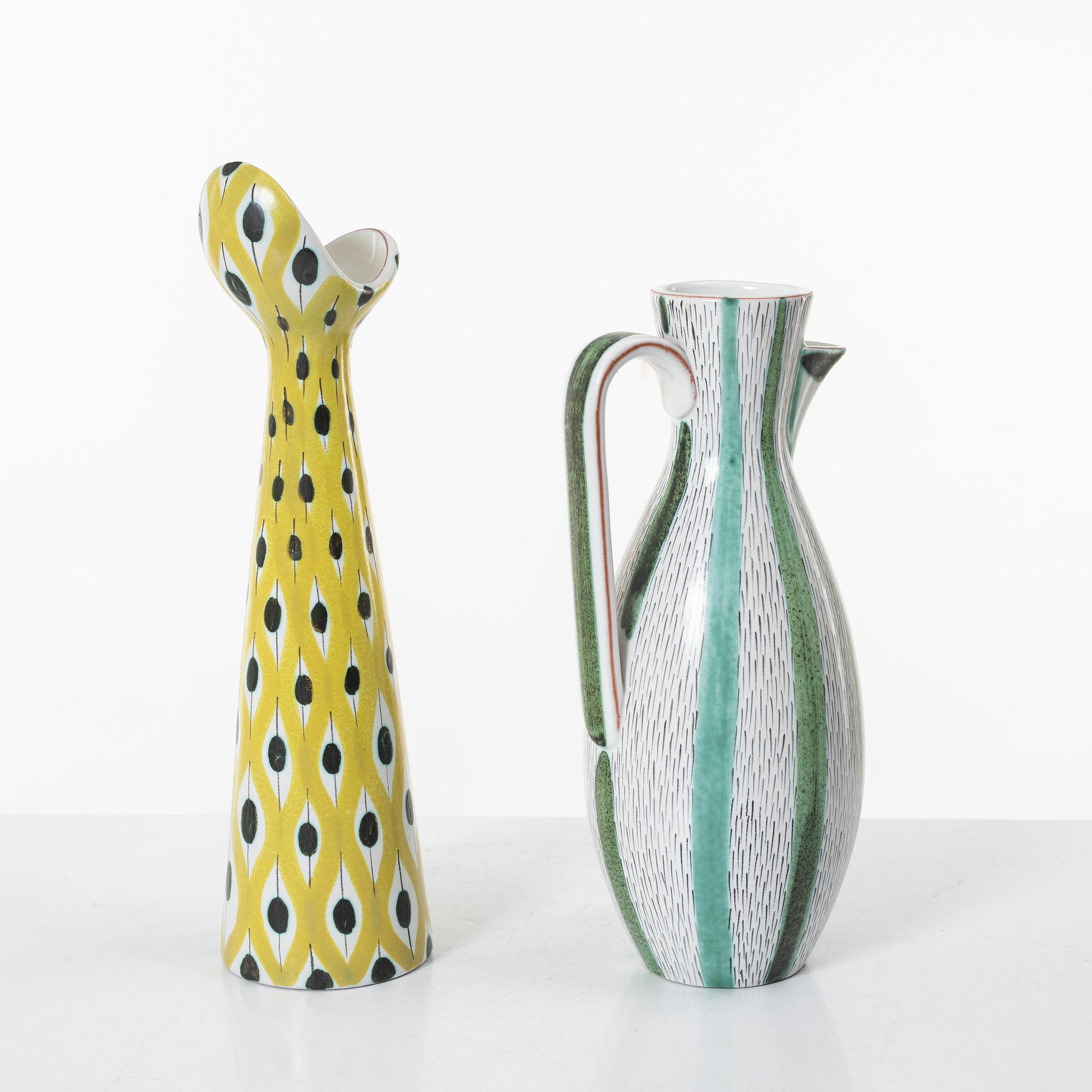 Stig Lindberg, a jug and a vase, Gustavsberg studio, mid-20th century.