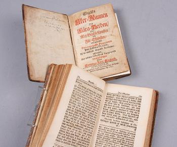 BÖCKER, 2 st, "Engelska åkermannen och fåraherden eller åkerbrukskonsten..." av Jacob Serenius, Stockholm 1727.