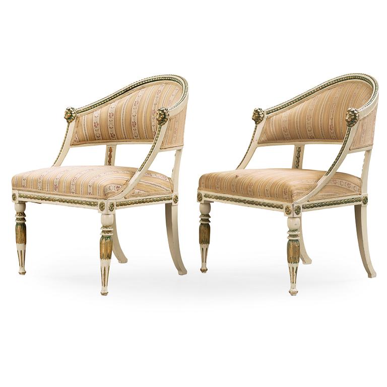 A pair of late Gustavian circa 1800 armchairs.