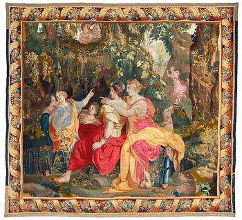 247. TAPESTRY, tapestry weave. "Seated nymphs" from the suite Apollo and Daphne. 275 x 302 cm. Atelier de la Chaise, Faubourg St. Germain (1628-1668), Paris.