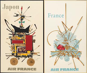 George Mathieu posters, 2 pieces, "Japon Air France" and "France Air France" 1967/68.