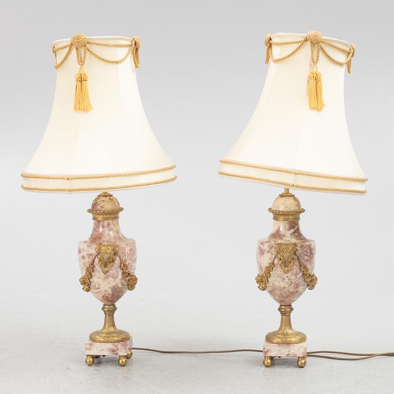 Table lamps, a pair, Louis XVI style, circa 1900.