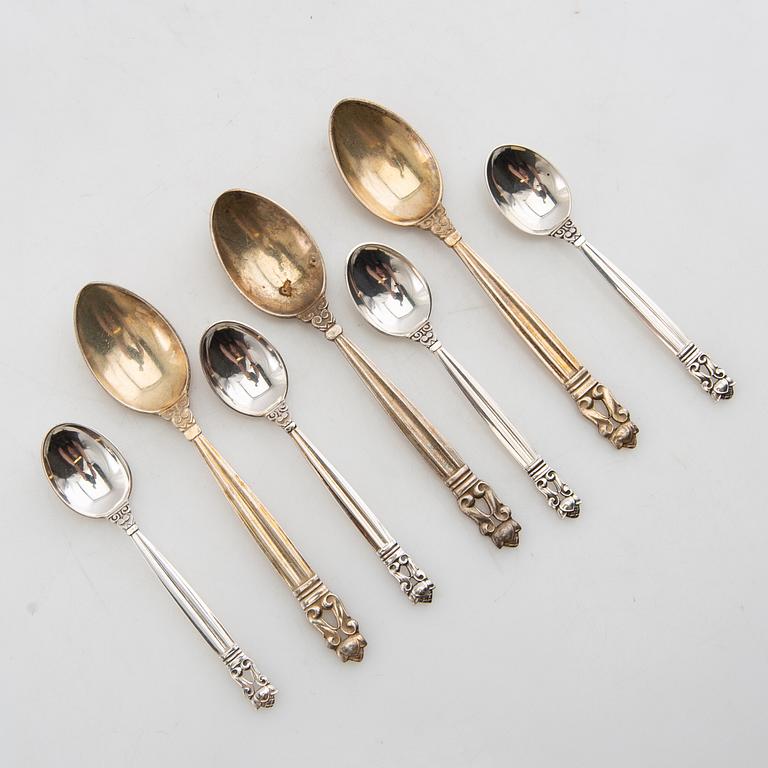 Johan Rohde, skedar 7+5 st "Konge/Achorn" sterlingsilver för Georg Jensen efter 1945.