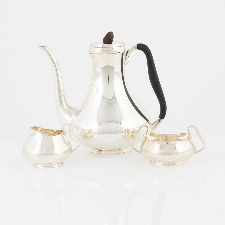 Svend Toxvaerd, kaffeservis, tre delar, sterlingsilver, Danmark, omkring 1900-talets mitt.