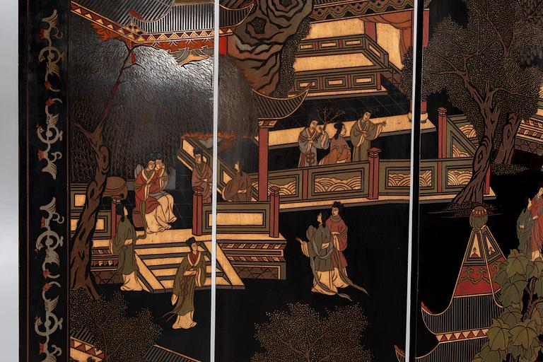 A Japanese painted folding scree later part of the 20th century.