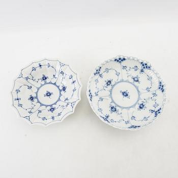 Service pieces 9 pcs "Musselmalet" mostly full lace Royal Copenhagen Denmark 20th century porcelain.