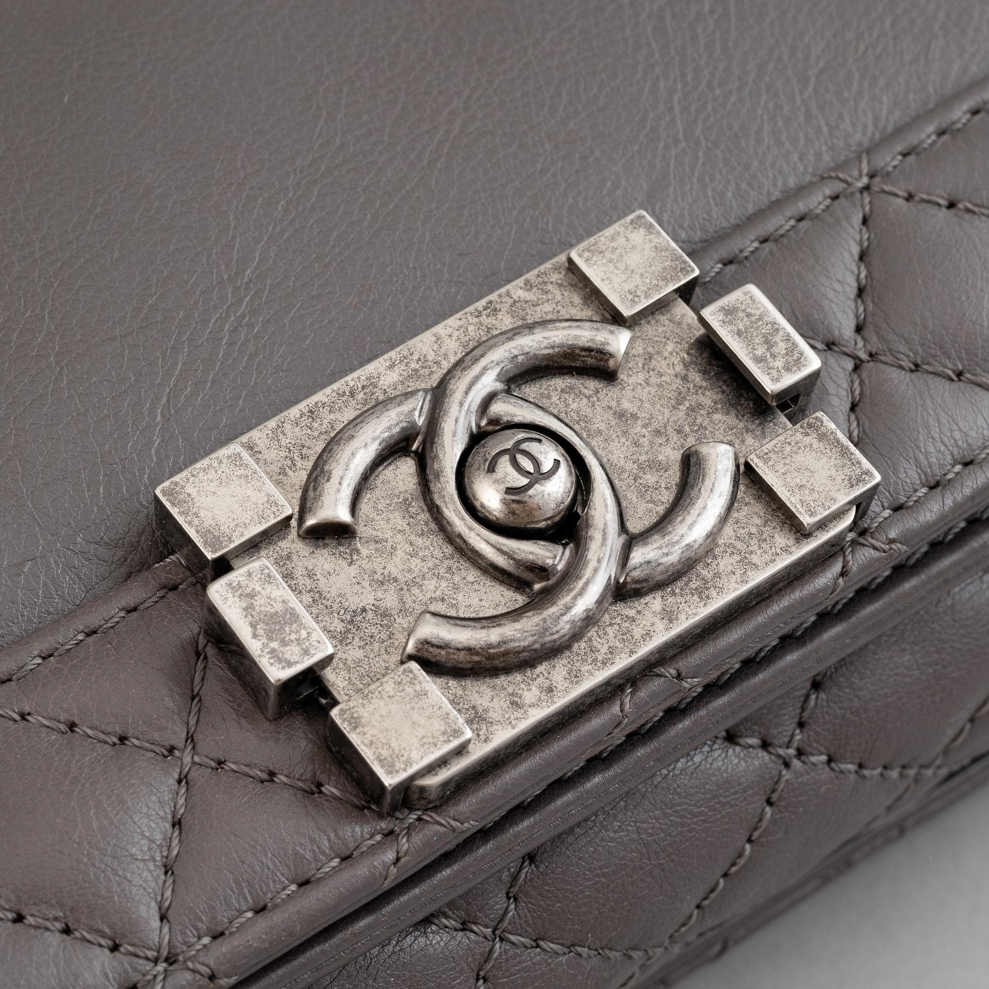 Chanel, a grey leather 'Large Boy Bag', 2014.