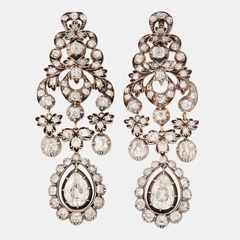 A pair of 19th century earpendant set with old-cut diamonds.