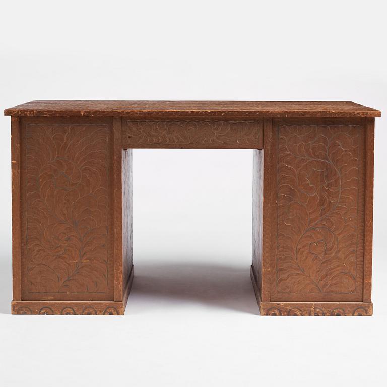 Otto Wretling, tillskrivet, skrivbord, "partner's desk", med två stolar, tidigt 1900-tal, jugend.