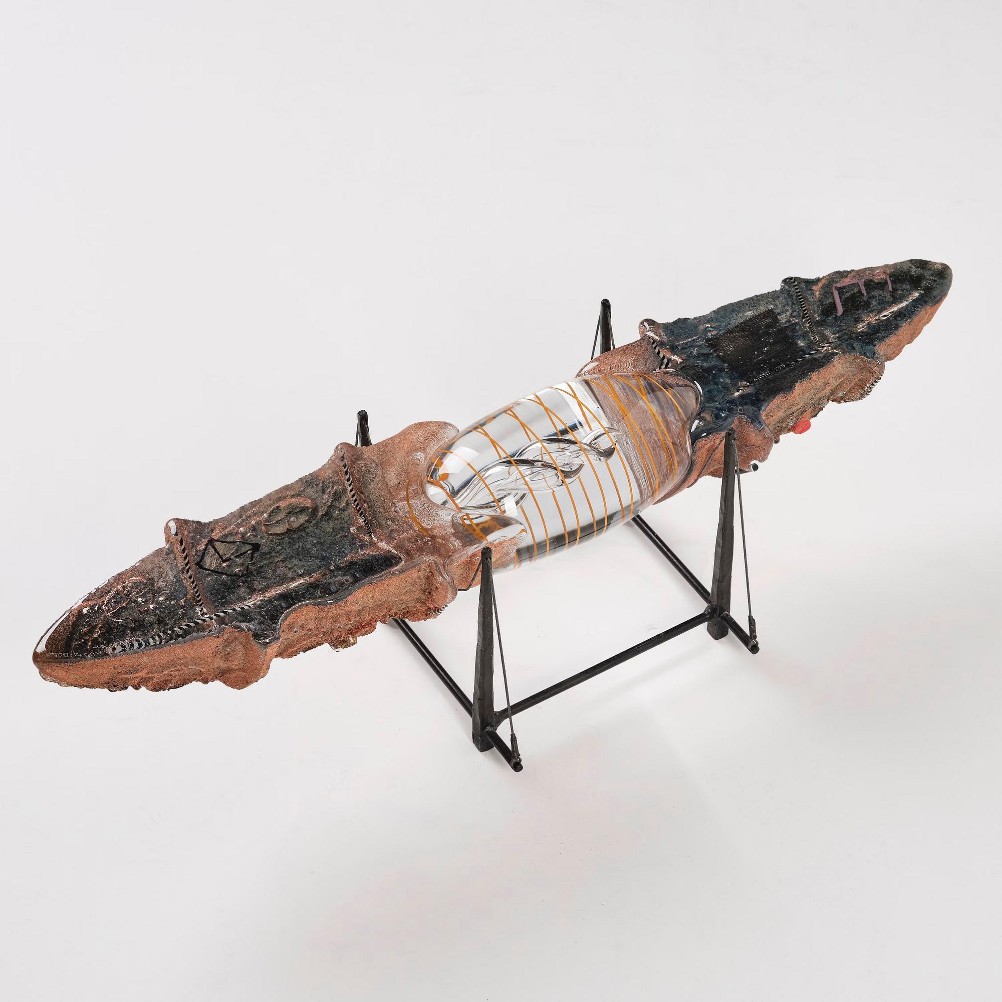 Bertil Vallien, a unique "Precious Cargo" sand-cast glass sculpture of a boat, Kosta Boda, Sweden, 1987.