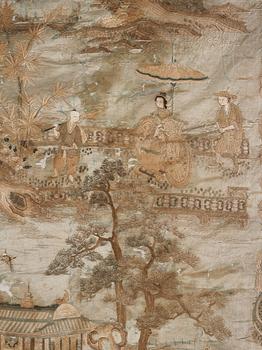 A large embroidered silk panel, Qing dynasty, circa 1800.