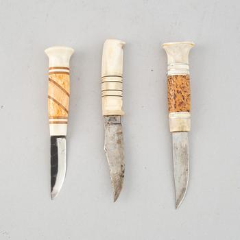 Three Sami reindeer horn knives, unsigned.