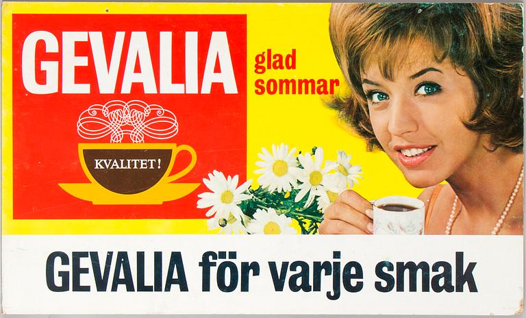 REKLAMSKYLTAR, 2 stycken, Gevalia, 1960-tal.