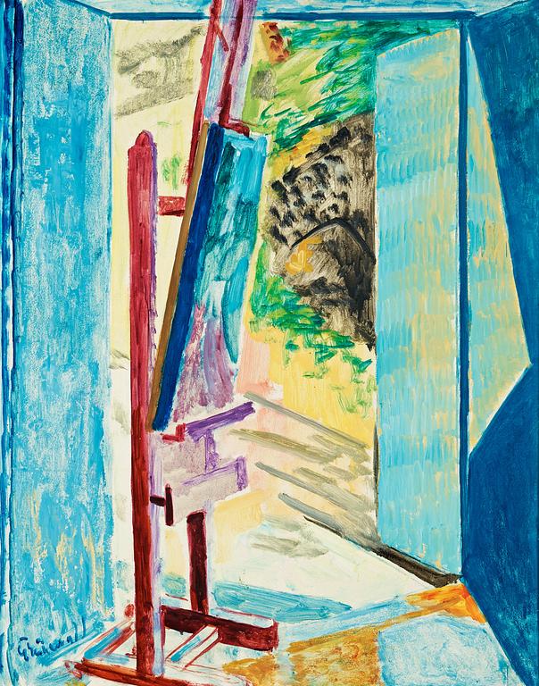 Isaac Grünewald, "Stafflit vid ateljédörren" (The easel by the studio door).