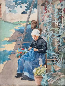 150. Elisabeth Sonrel, SEWING IN THE GARDEN.
