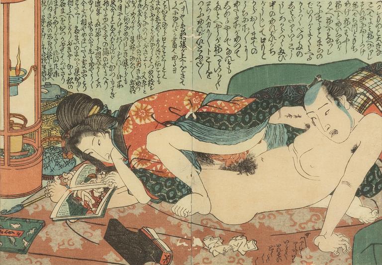 Kunisada III, attributed, Shunga woodblock print.