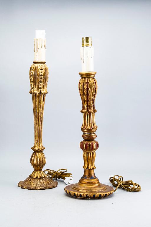 Two mid 20th century wood table lamps from Paoletti, Firenze Italy.