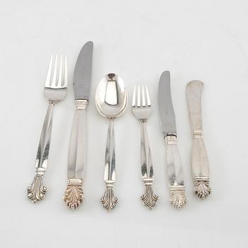Johan Rohde, Bestick 107 dlr "Dronning/Acanthus" sterlingsilver, för Georg Jensen.
