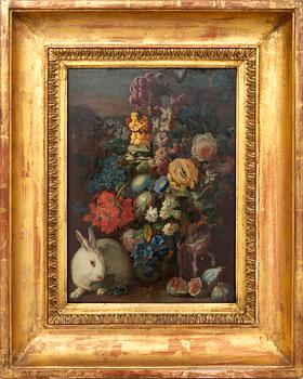 Franz Werner Tamm (1658-1724), his circle, still life with flowers and a white rabbit.