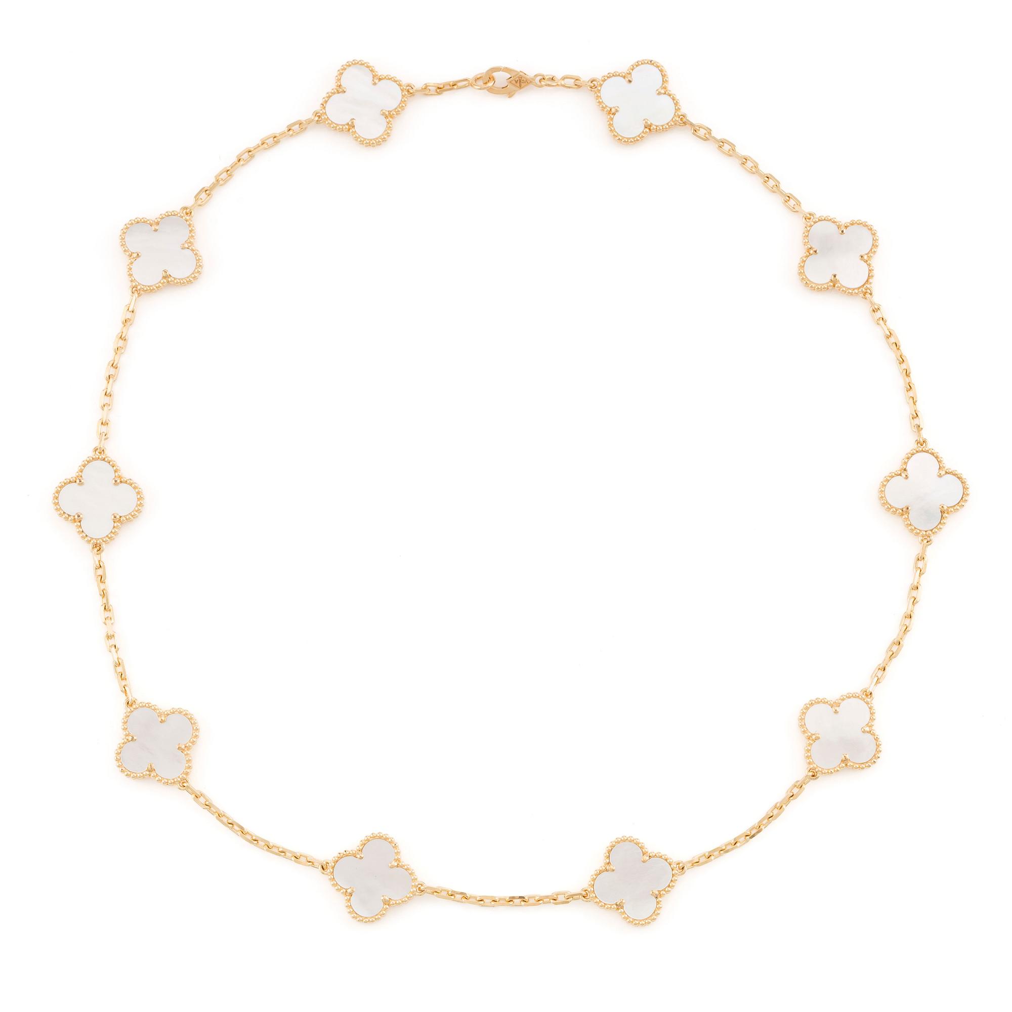 An 18K gold and mother-of-pearl Van Cleef & Arpels "Alhambra" necklace.