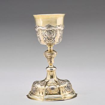 An Austrian mid 18th century silverl-gilt communion cup, unidentified makers mark, later standard mark.