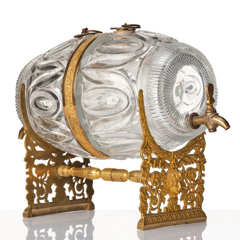 A Empire ormolu-mounted cut glass wine barrel.