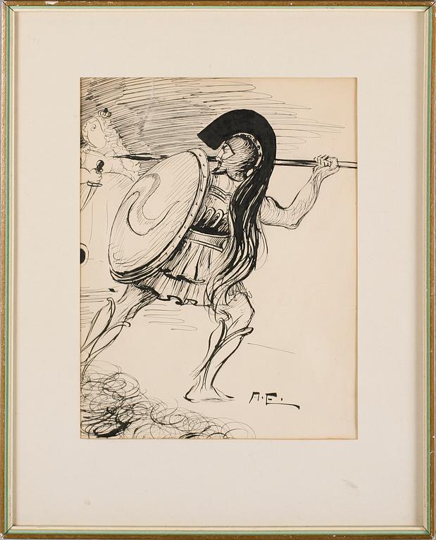 ALBERT ENGSTRÖM, tusch, monogramsignerad. AE.