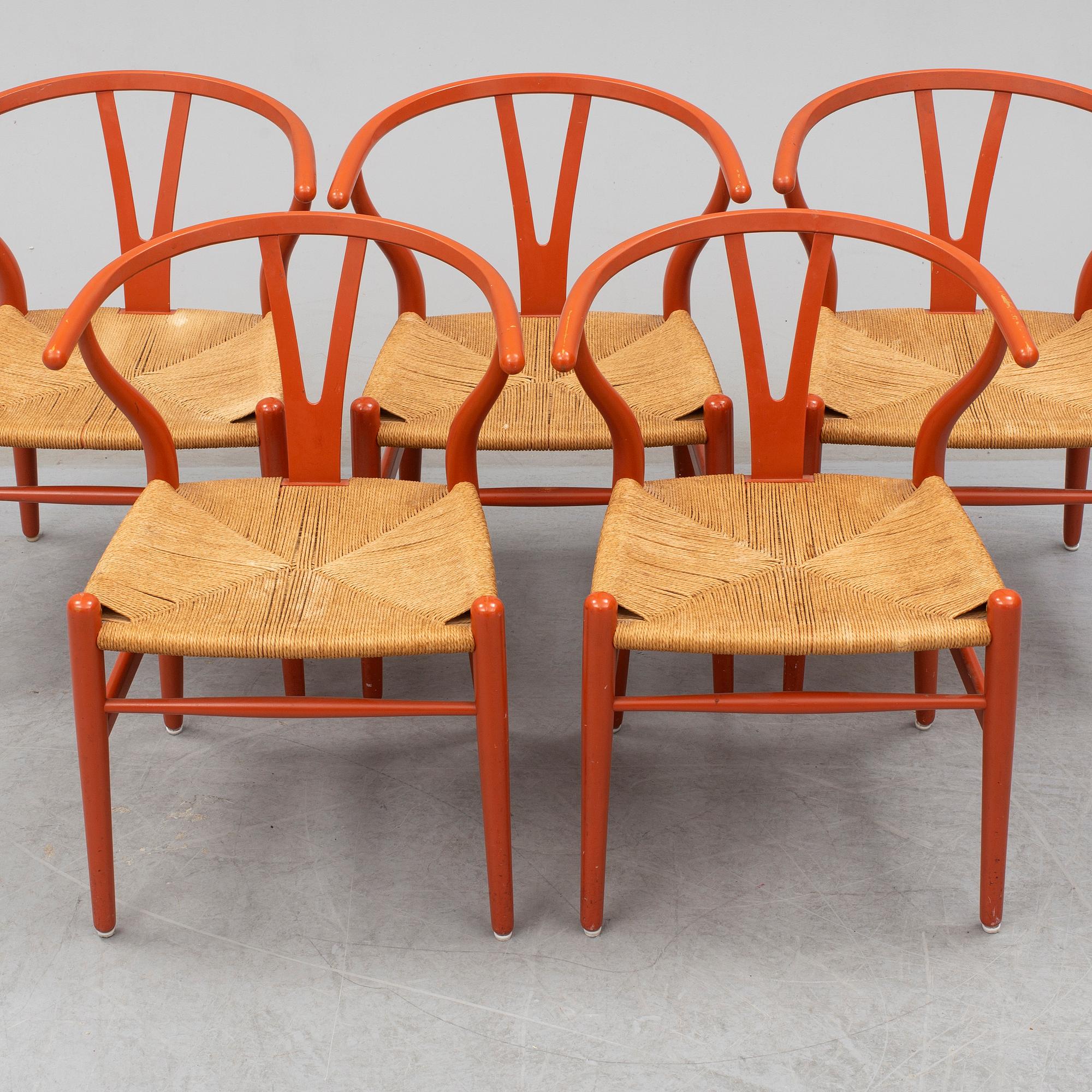 HANS J WEGNER, stolar, 5 stycken, "Y-stolen" Carl Hansen & Son, Danmark. 1900-talets andra hälft.