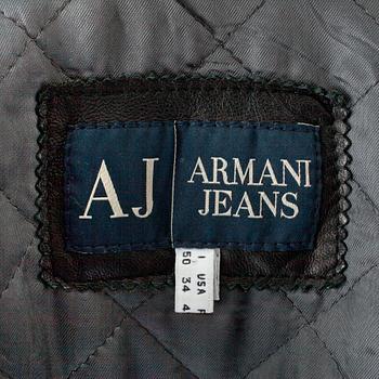 ARMANI aj armani jeans, a black leather jacket.