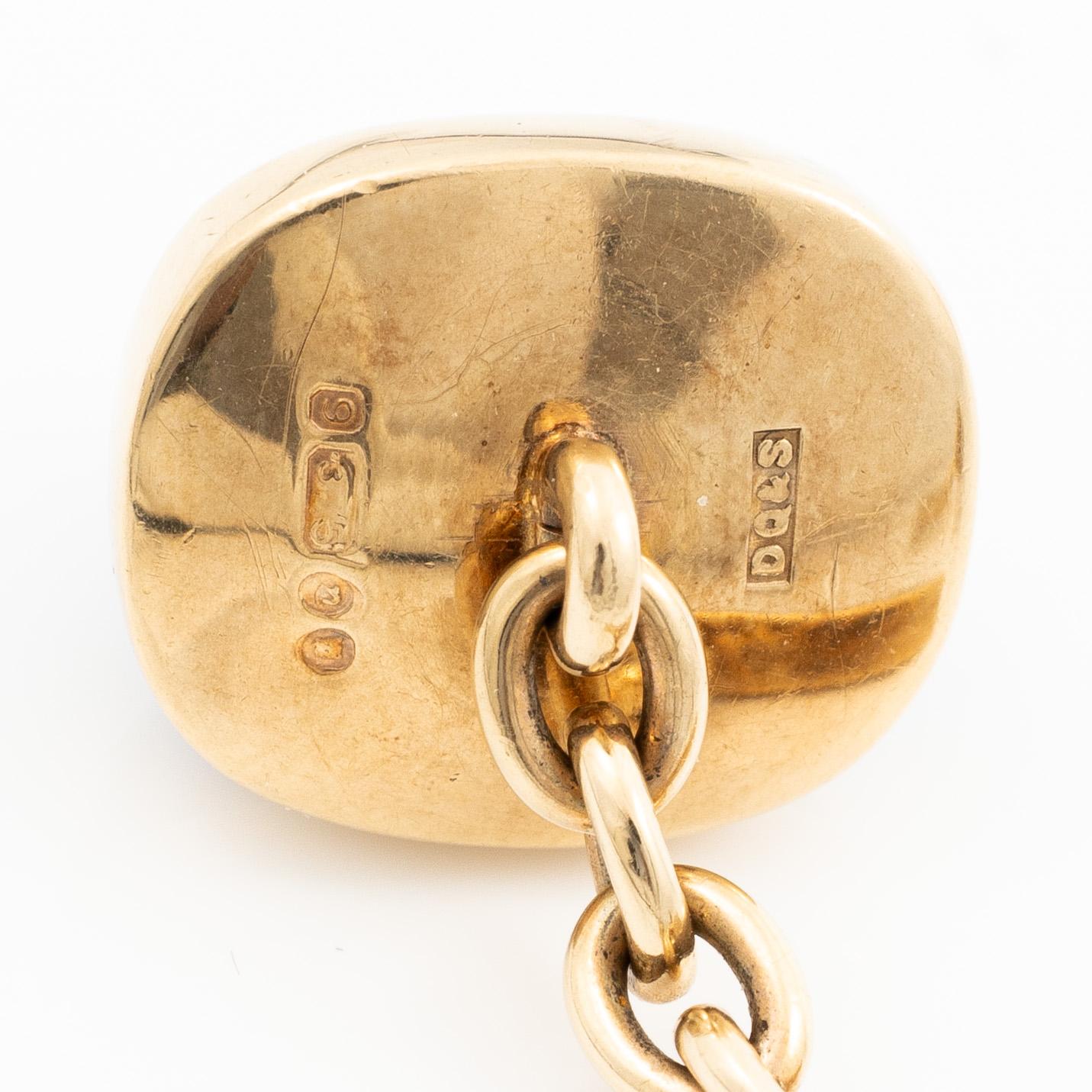 Cufflinks, 9K gold with cabochon-cut amethysts, case marked "R.W. Yeo Ltd, Jewellers, 6, Burlington Arcade, W.1.