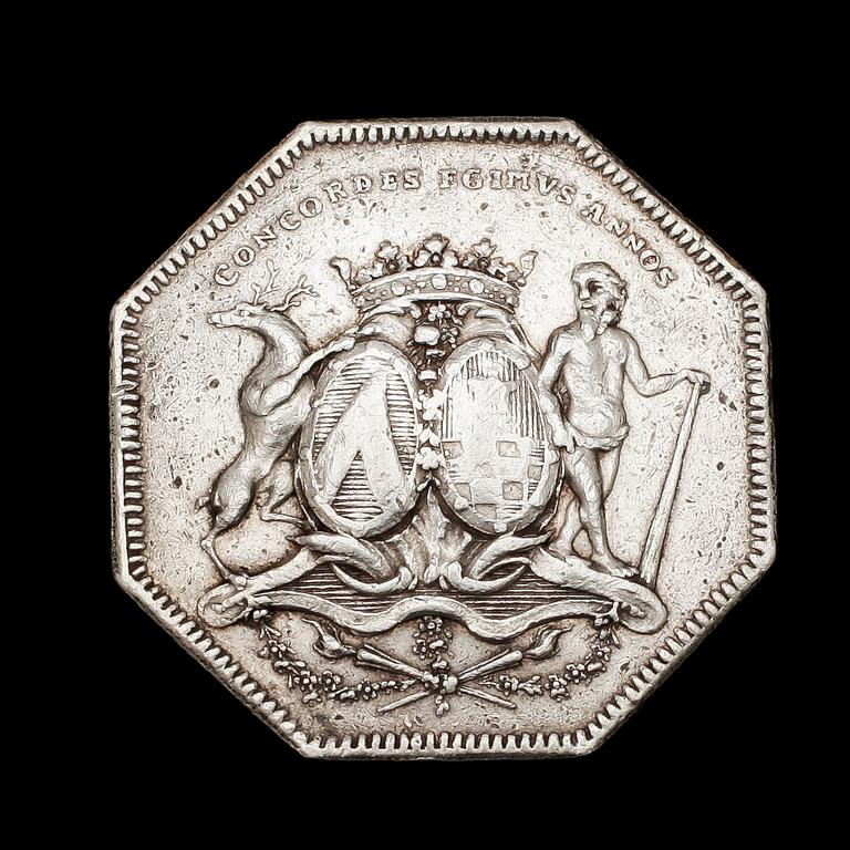SPELPENNING, silver, Enhörning, Köpenhamn 1784. Vikt ca 17 gram.