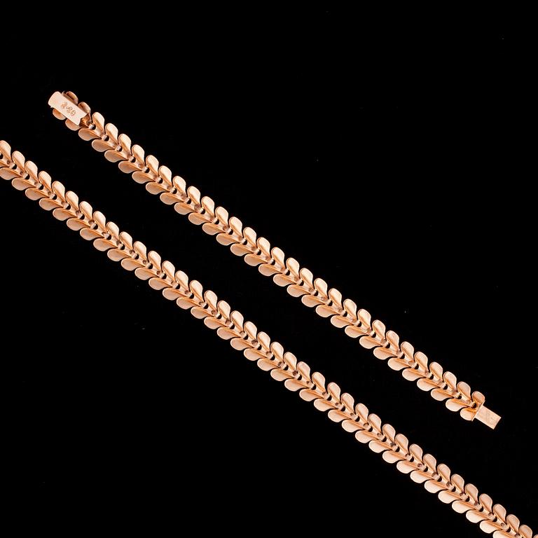 HALSSMYCKE och ARMBAND, 14K guld, importstämplar Kultakeskus 1976. Vikt tot. ca 29,7 g.