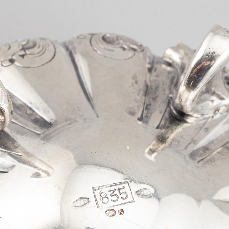 A silver teapot, creamer and sugar bowl, swedish import mark.
