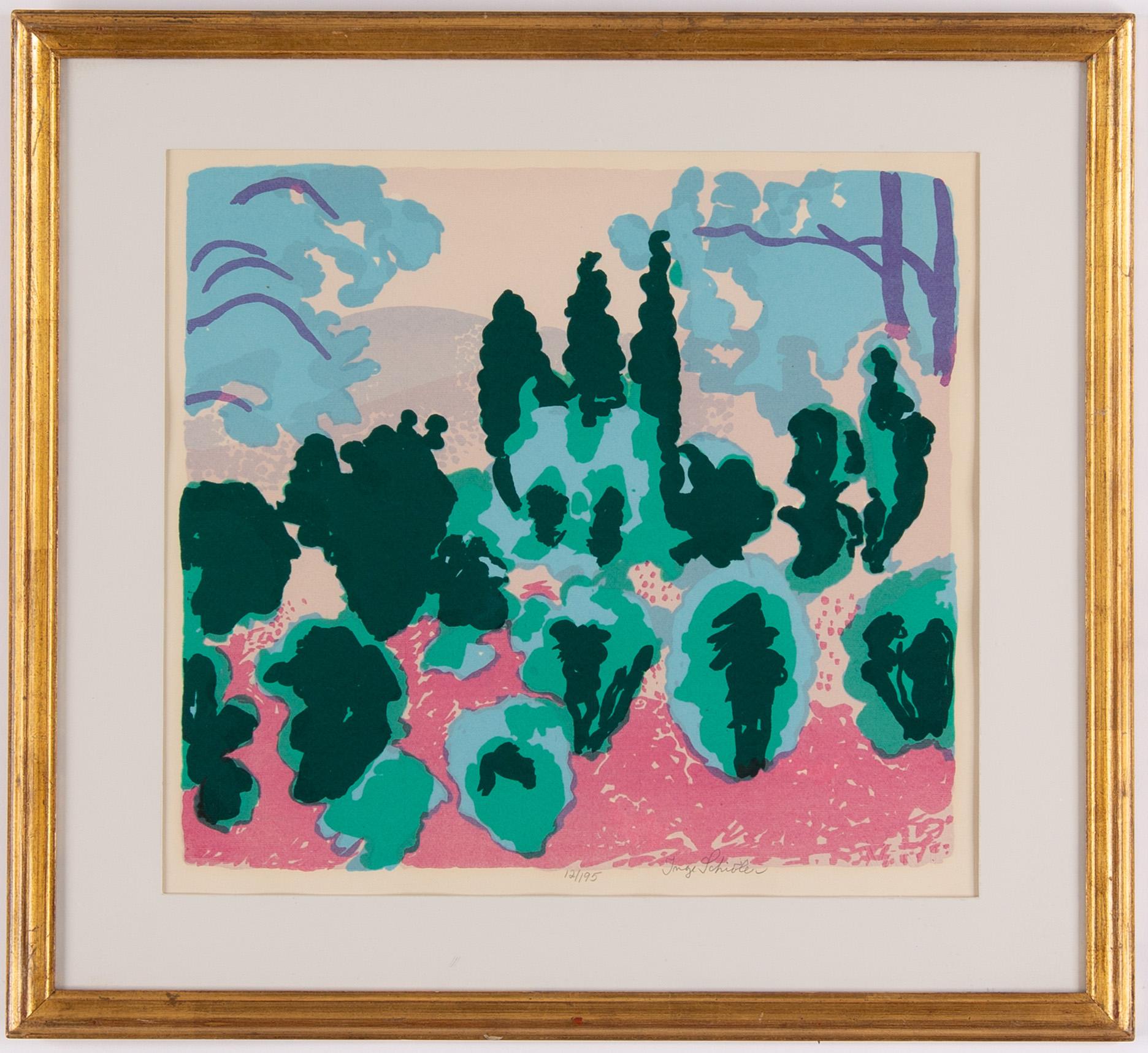 Inge Schiöler, lithograph in colours, signed 12/95.
