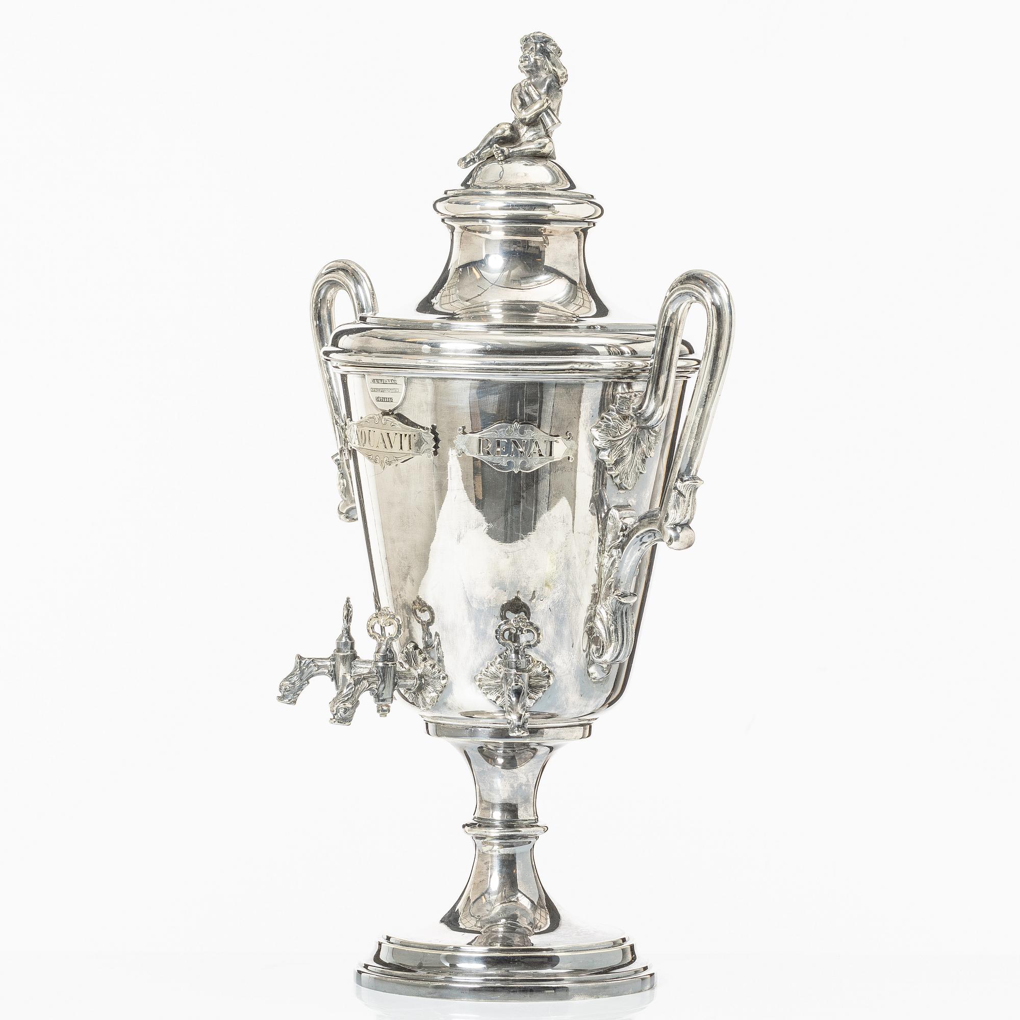 Brännvinscistern, nysilver, DA Kjernås Nysilfverfabrik, Göteborg.