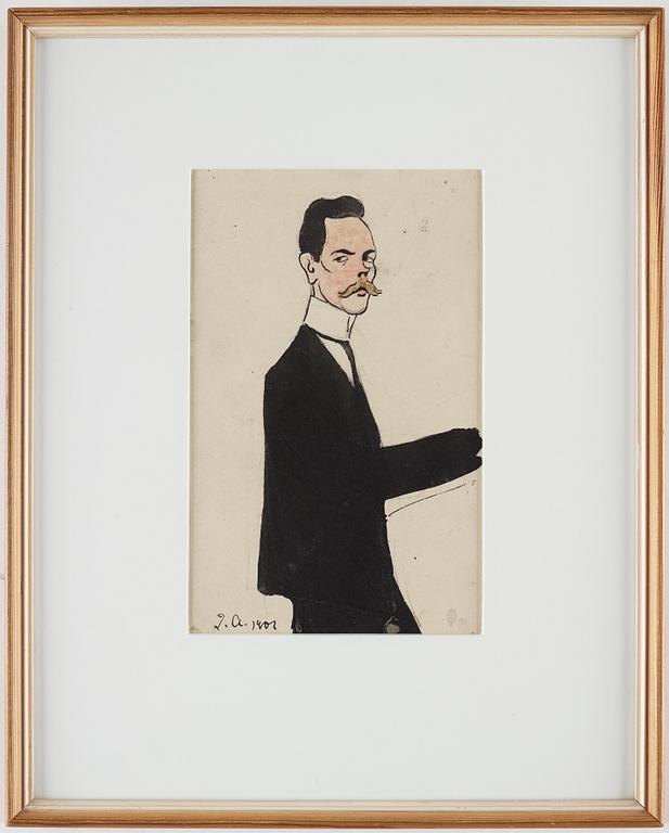 IVAR AROSENIUS, indian ink and watercolour, signed and dated I.A. 1901. "Mansporträtt".