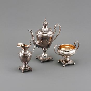 KAFFESERVIS, 3 delar, nysilver, A G Dufva, 1900-talets första del.