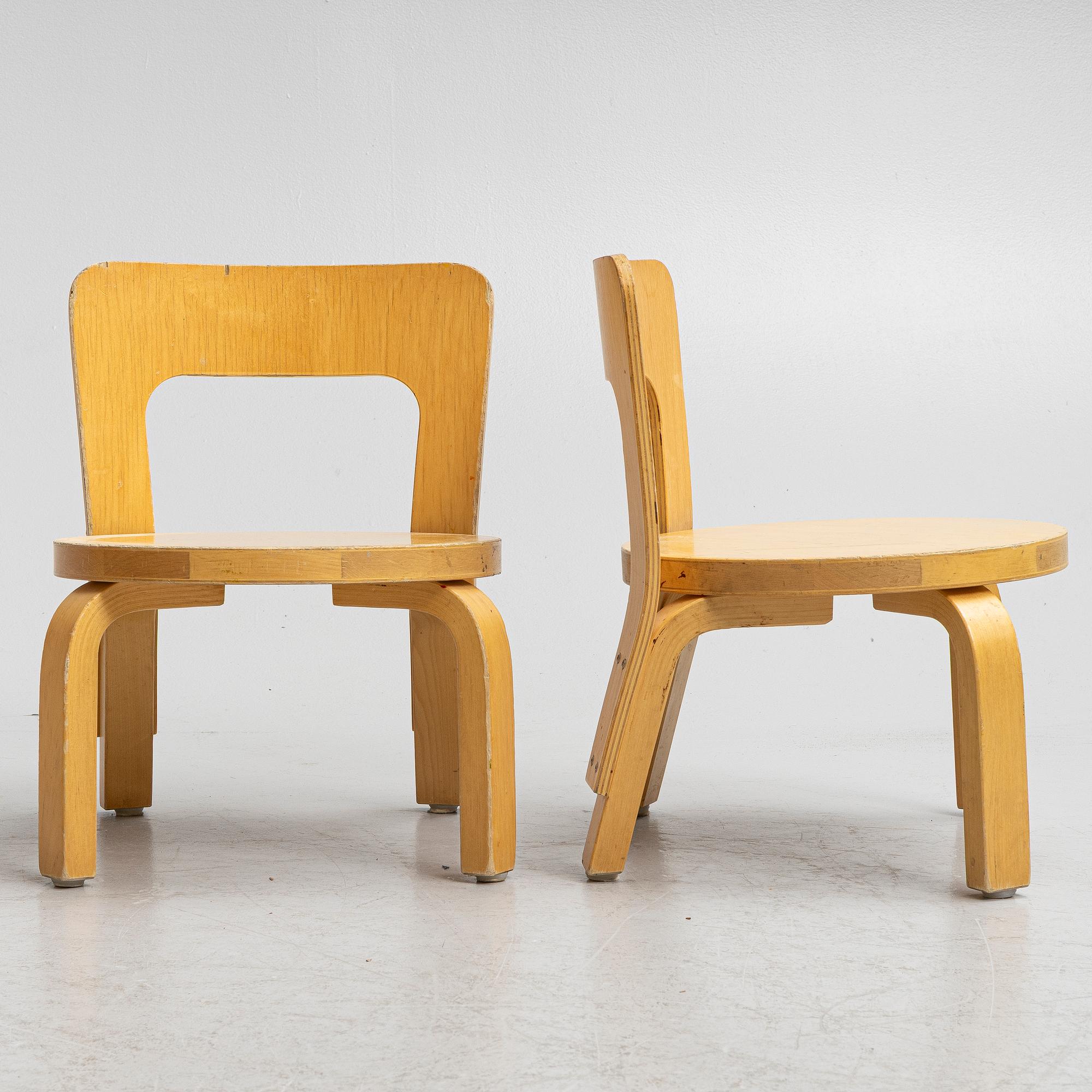 Alvar Aalto, children's chairs, 6 pcs, Artek, Finland.