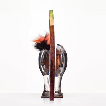 Kjell Engman, skulptur "There are two sides", Kosta Boda, unik.