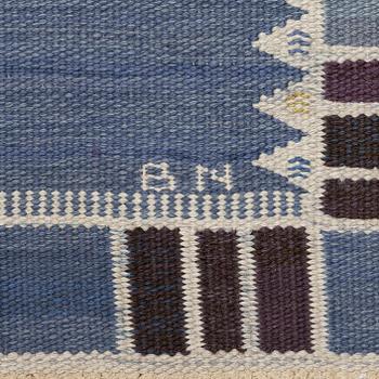 Barbro Nilsson, a carpet, 'Salerno blå med enkel bård', flat weave, c. 365 x 244 cm, signed AB MMF BN.