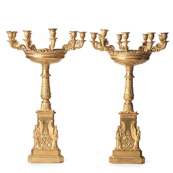 72. A pair of Empire nine-light candelabra in the manner of Pierre-Phillipe Thomire.